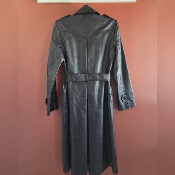 Max Studio Black Faux Leather Long Trench Coat Belted Matrix Style Size S - Picture 3 of 13